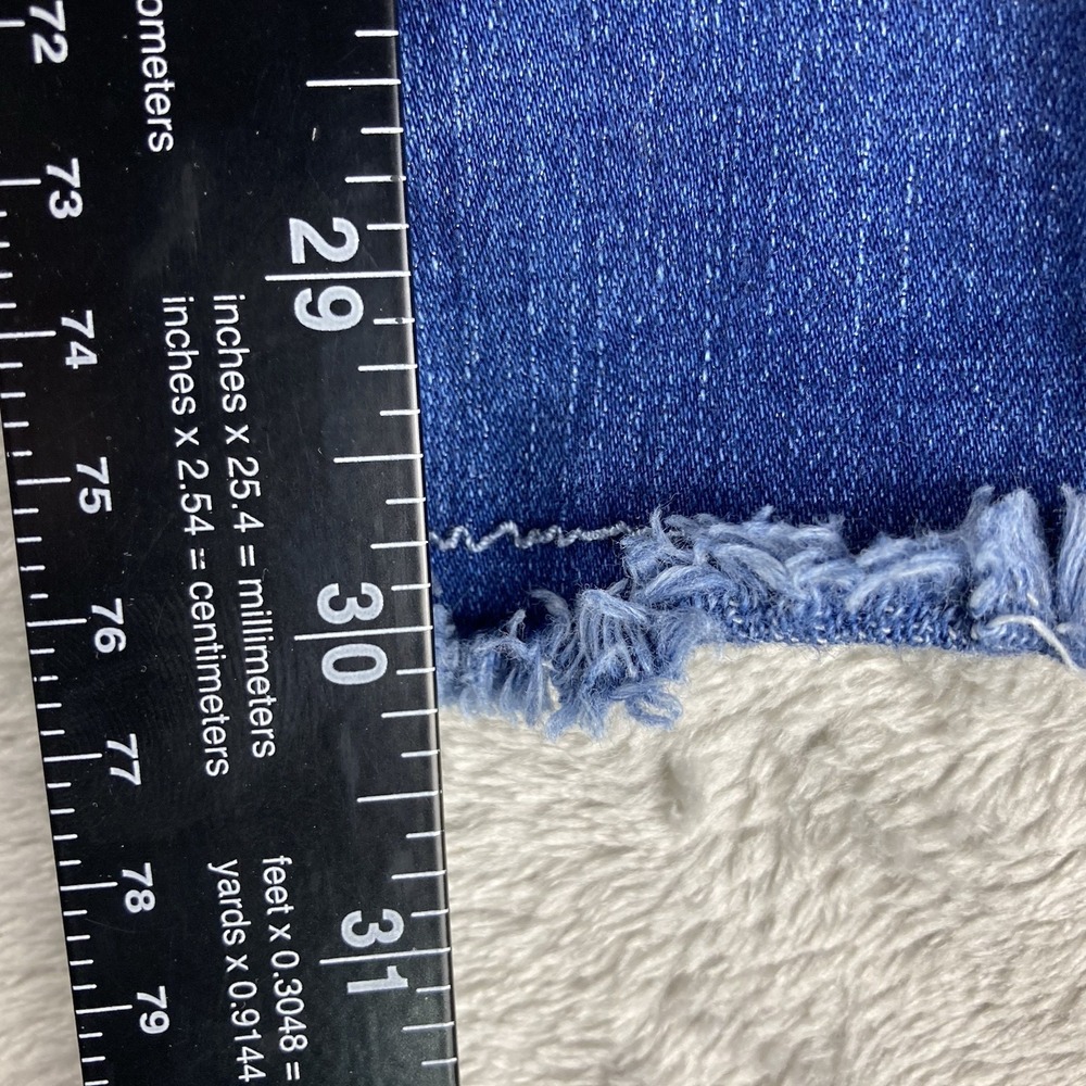 Almost Famous Jeans Size 7 26x30 Blue Denim Bell Bottom Flare Distressed Stretch - Picture 10 of 16